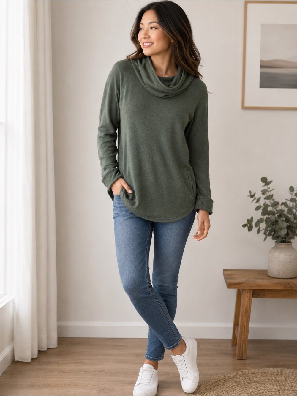 Women’s Forest Green Cowl Neck Hoodie